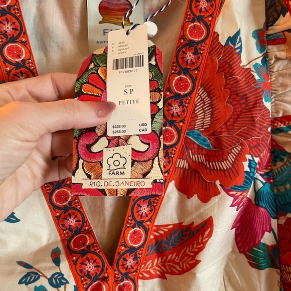 New with tags Farm Rio Magia Floral Ruffle 100% cotton Dress, Small, retail $228 - Picture 9 of 15